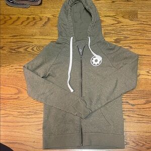 Olive Green Zip-Up Club Pilates Hoodie with White Drawstrings, small